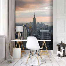 Eine New Yorker Skyline Fototapete mit Wolkenkratzern und einer städtischen Atmosphäre, geeignet für ein Büro.