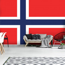 Eine Fototapete mit der norwegischen Flagge für das Wohnzimmer.