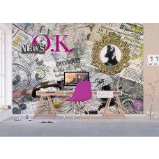 Eine Fototapete mit alten Zeitungen in Schwarz-Weiß, perfekt für einen Büroraum mit einer Vintage- und Industrieatmosphäre.