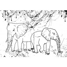 Elefanten auf einer Fototapete mit skizzenhaften Linien, speziell für Kinder entworfen.