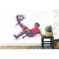 Fototapete mit dem spektakulären Fallrückzieher eines Fußballers in einem Kinderzimmer.