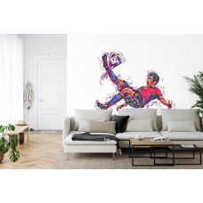 Fototapete mit dem spektakulären Fallrückzieher eines Fußballers in einem Wohnzimmer.