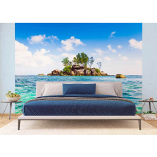 Ein Fototapet von einer unbewohnten Insel mit tropischem Meerblick in einem Schlafzimmer mit Airtex.