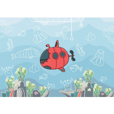 Fototapete U-Boot und Fische in der Unterwasserwelt, speziell für Kinderzimmer.