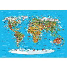 Eine Weltkarte von 'Entdecke die Welt' mit Bewohnern.