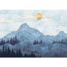 Ein Fototapet von einer östlichen Landschaft mit Bergen.