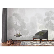 Ein elegantes Fototapete von einem Ostgarten in einem modernen Wohnzimmer, kombiniert Natur mit einem Hauch östlicher Philosophie.