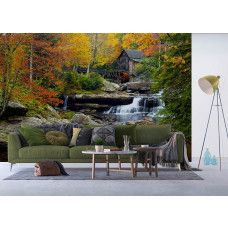 Fototapete einer alten Getreidemühle im Babcock State Park, die im Wohnzimmer die Schönheit der Natur und Geschichte hervorhebt.