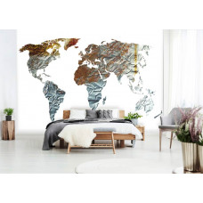 Fototapete einer alten Weltkarte mit Metall und Rost im Vintage-Stil für Schlafzimmer.