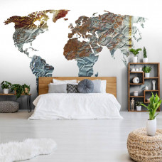 Fototapete einer alten Weltkarte mit Metall und Rost im Vintage-Stil für Wohn- und Schlafzimmer.
