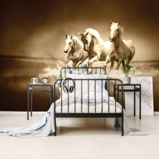 Fototapete mit galoppierenden Pferden, perfekt für das Kinderzimmer.