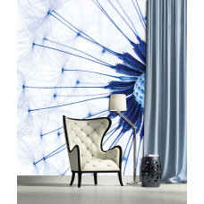 Eine Fototapete mit Pusteblumen in Blau für eine beruhigende Wohnzimmerumgebung...