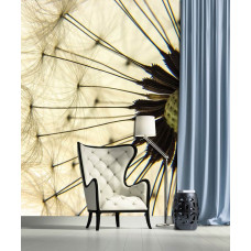 Eine Fototapete mit einer gelben Pusteblume in Nahaufnahme vor einem natürlichen Hintergrund.