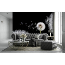 Eine Fototapete mit einer Darstellung von Pusteblumen in einem natürlichen Stil.