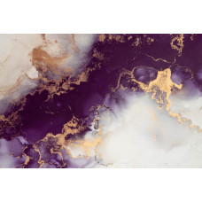 Fototapete aus lilafarbenem und goldenem Marmor, mit einem luxuriösen und abstrakten Design, das Kraft und Eleganz ausstrahlt.