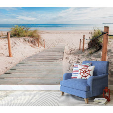 Eine Fototapete mit einem Weg zum Strand mit Meer und Dünen, geeignet für Schlafzimmer und Wohnzimmer.