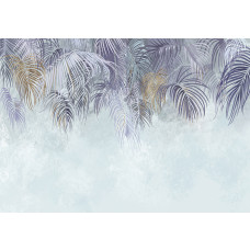 Fototapete mit palmblättern in lila und blauen 3D-Tönen
