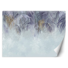 Fototapete mit palmblättern in lila und blauen 3D-Tönen