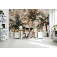 Eine Fototapete mit Palmen in einem künstlerischen Stil, perfekt für ein Büro.