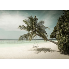 Palme mit einer Schaukel am Meer, Fototapete für einen unbeschwerten und tropischen Look.