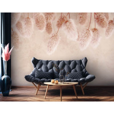 Eine Fototapete mit Pampasgras vor einer Betonwand, speziell für ein Wohnzimmer entworfen.