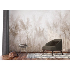 Ein Fototapete mit einem Pampasgras-Garten im Wohnzimmer, bei dem die wellenförmigen Federn und neutralen Farben eine beruhigende und stilvolle Atmosphäre schaffen.