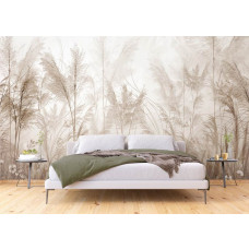 Ein Fototapete mit einem Pampasgras-Garten im Schlafzimmer, bei dem die luftigen Grashalme und subtilen Erdtöne eine ruhige und entspannende Atmosphäre schaffen.