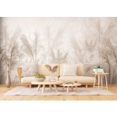 Ein Fototapete mit einem Pampasgras-Garten in einem geräumigen Wohnzimmer, bei dem die weichen Puschel und warmen Töne einen verträumten und stimmungsvollen Effekt erzeugen.