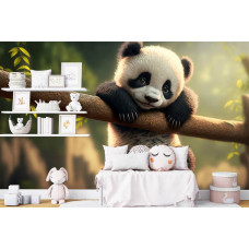 Fototapete mit einem Panda in einem stilvollen Babyzimmer.