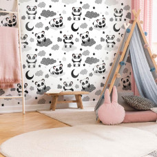 Eine Fototapete mit Pandabären zwischen Wolken für Babyzimmer, Kinder, Kinderzimmer und Mädchenzimmer.