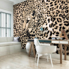 eine Fototapete mit Pantherdruck und Leopardenmuster für das Büro.