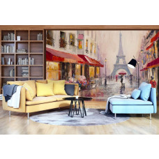 Eine Fototapete mit dem Eiffelturm im abstrakten Stil, perfekt für eine Küche.