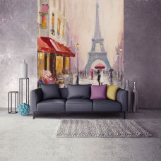 Eine Fototapete des Eiffelturms als Gemälde, geeignet für ein Schlafzimmer.