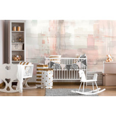 Fototapete mit pastellfarbener abstrakter Malerei im Kinderzimmer.