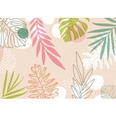 Pastellfarbene Blätter auf Fototapete, dezent und farbenfroh.