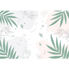 Fototapete mit Pastellfarben und kunstvollem Blättermuster.