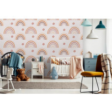 Fototapete mit Regenbögen in sanften Pastellfarben. Perfekt für einen süßen und heiteren Look im Babyzimmer.