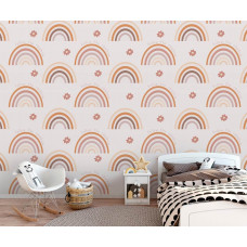 Fototapete mit pastellfarbenen Regenbögen in hellen Farben. Diese Fototapete verleiht einem Mädchenzimmer ein einzigartiges und weiches Aussehen.