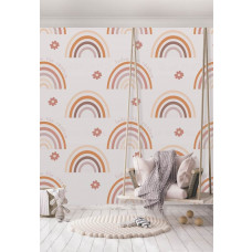 Fototapete mit pastellfarbenen Regenbögen in sanften Tönen. Eine farbenfrohe und stilvolle Wahl für ein Kinderzimmer.