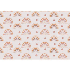 Fototapete mit Regenbögen in sanften Pastellfarben auf hellem Hintergrund.