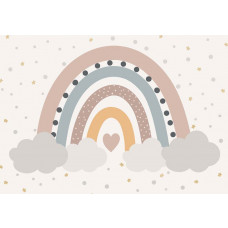 Fototapete mit einem pastellfarbenen Regenbogen auf hellem Hintergrund. Ein verträumtes und farbenfrohes Design.
