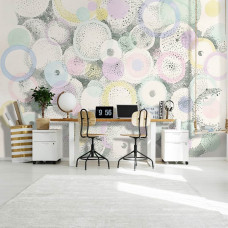 Eine Fototapete mit pastellfarbenen Kreisen in der Malerei mit Kreisen in der Kunst im Büro.