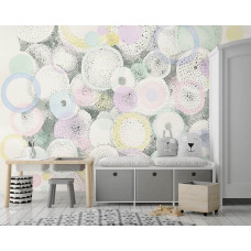 Eine Fototapete mit pastellfarbenen Kreisen in der Malerei mit Kreisen in der Kunst im Kinderzimmer.