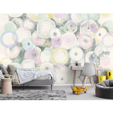 Eine Fototapete mit pastellfarbenen Kreisen in der Malerei mit Kreisen in der Kunst auf Vliestapete im Kinderzimmer.