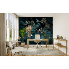 Fototapete Pfau in Mystischer Tropischer Atmosphäre im stilvollen Büro mit exklusiver Ausstrahlung.