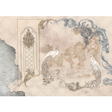 Eine Fototapete mit Pfauen im Rokokostil mit Barockkunst.