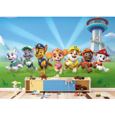Eine Fototapete mit Paw Patrol Rescue im Mädchenzimmer, wo die fröhlichen Paw Patrol Welpen und ihre Rettungsmission eine spielerische und motivierende Kulisse schaffen.