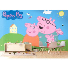 Ein Fototapete mit Peppa Pig im Spielzimmer, bei dem Peppa und ihre Freunde in einer fantasievollen Umgebung eine lustige und abenteuerliche Ausstrahlung verleihen.