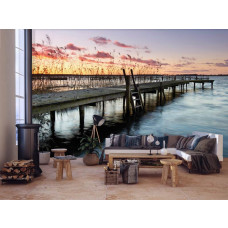 Fototapete Seebrücke mit Blick auf die Landschaft für das Wohnzimmer.