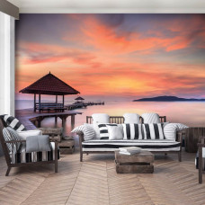 Eine Fototapete von einer Seebrücke am Meer für das Wohnzimmer.